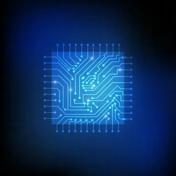 Vector : Square chip and electronic circuit on blue background Stock Illustration