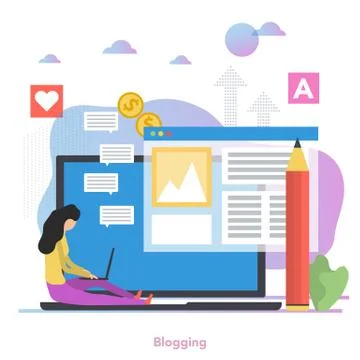 Vector square concept of Blogging flat illustration Stock Illustration