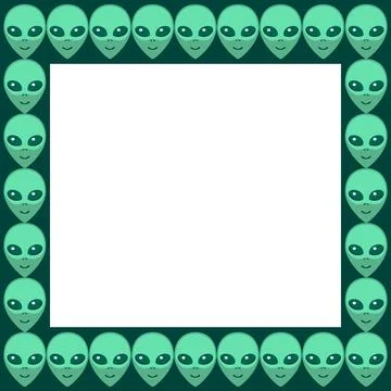 Vector square frame from Aliens green heads. Background, border, decoration o Stock Illustration