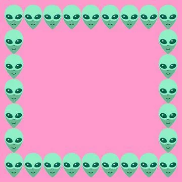 Vector square frame from Aliens green heads. Background, border, decoration o Stock Illustration