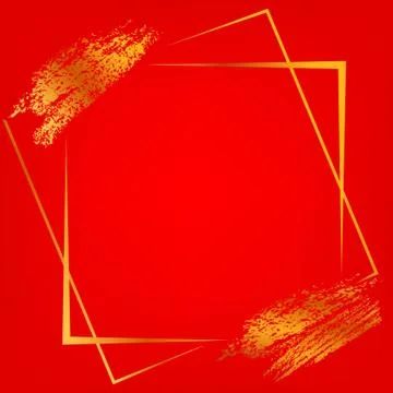 Vector Square Frame and Golden Crayon Streak for Lunar Related Element Design Stock Illustration