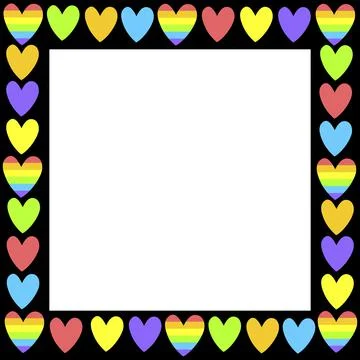 Vector square frame, border from color and rainbow hearts. LGBT community con 스톡 일러스트