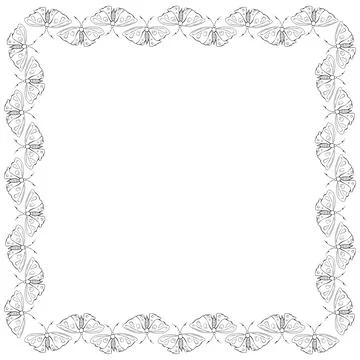 Vector square frame, border from contoured cute butterflys in doodle style... Stock Illustration