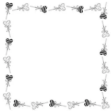 Vector square frame, border from lollipop, gingerbread on stick in shape of h Stock Illustration