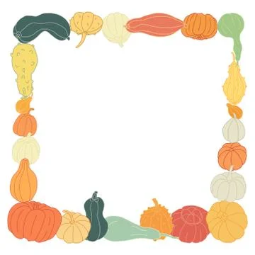 Vector square frame with colorful gourds. Stock Illustration