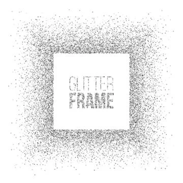 Vector square frame made of silver glitter isolated on white background. Stock Illustration