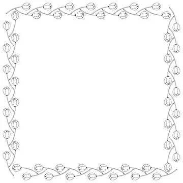 Vector square frame from outline tulips. Spring flowers. Hand drawn doodle is 스톡 일러스트