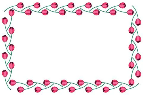 Vector square frame from red tulips. Spring flowers. Hand drawn doodle isolat Stock Illustration