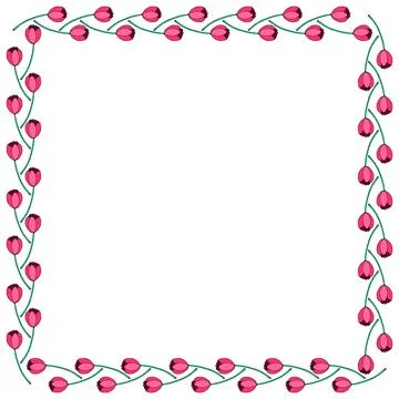 Vector square frame from red tulips. Spring flowers. Hand drawn doodle isolat Stock Illustration
