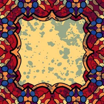 Vector square frame. Stylized ornate colorful banner design in red and yel... Stock Photos