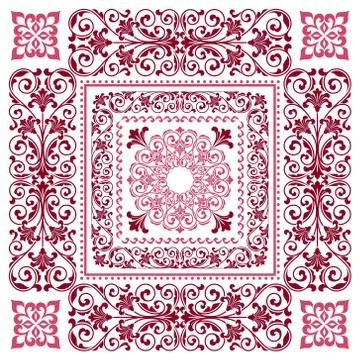 Vector square frame template. Bandana with vintage ornament Stock Illustration