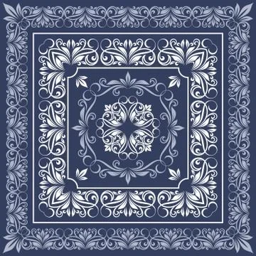 Vector square frame template. Bandana with vintage ornament Stock Illustration
