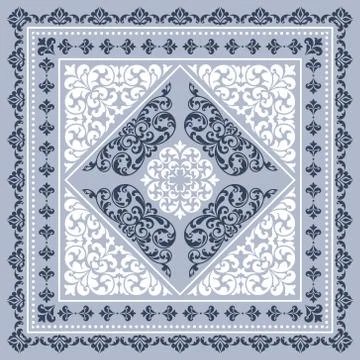 Vector square frame template. Bandana with vintage ornament Stock Illustration