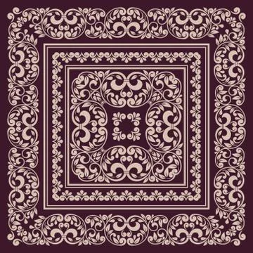 Vector square frame template. Bandana with vintage ornament Stock Illustration