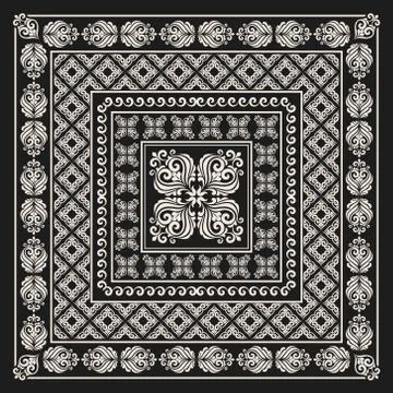 Vector square frame template. Bandana with vintage ornament. Stock Illustration