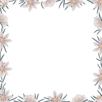 Vector square frame of wildflowers. The border has room for text inside Stock Illustration