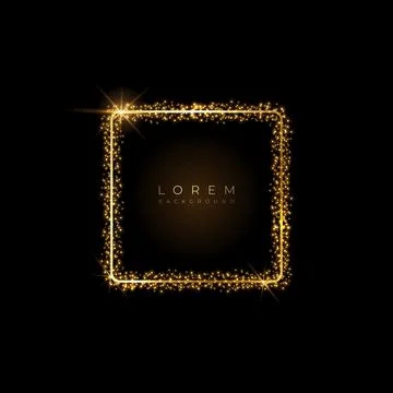 Vector square gold frame with glitter and flares. 库存插图