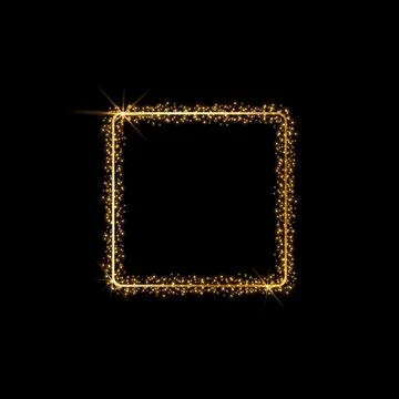 Vector square gold frame with glitter and flares. Stock Illustration