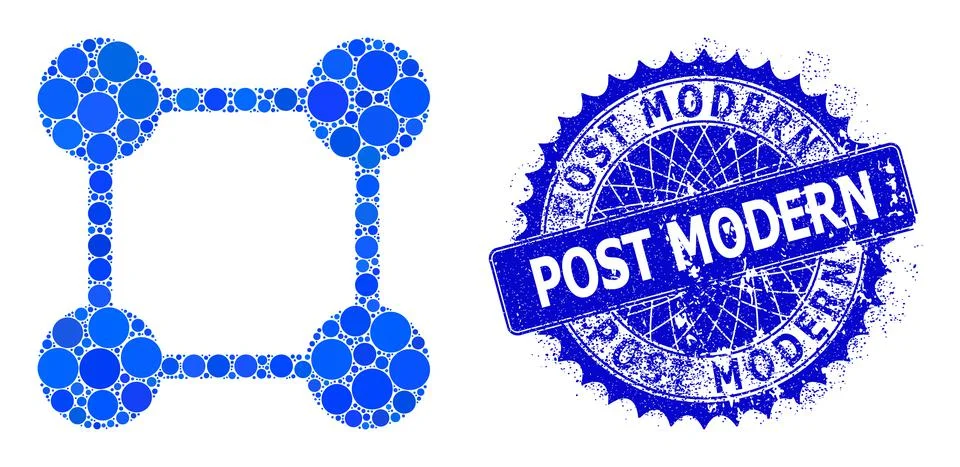 Vector Square Grid Centers Collage of Dots and Grunge Post Modern Seal 스톡 일러스트