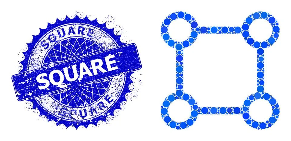 Vector Square Grid Nodes Mosaic of Dots with Distress Square Seal Illustrazione stock