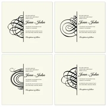 Vector square invitation with ornaments set Stock Illustration