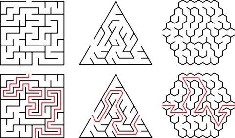 Vector Square Maze - Labyrinth with Included Solution in Black Red. Funny Stock Illustration