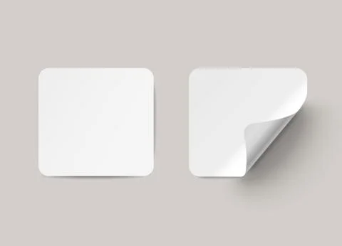 Vector square paper labels with curved corner, on transparent background. Stock Illustration