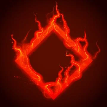 Vector square of red fire with sparks. Procedural fire flames burn around glo Stock Illustration