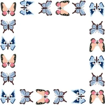 Vector square spring frame with butterflies. Summer tropical moths, insects. Stock Illustration