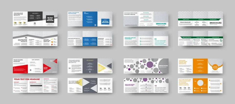 Vector square tri-fold template with color geometric design, with realistic s Stock Illustration