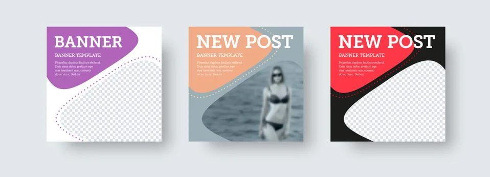 Vector square web banner template, with colorful design, place for photo, cre Stock Illustration