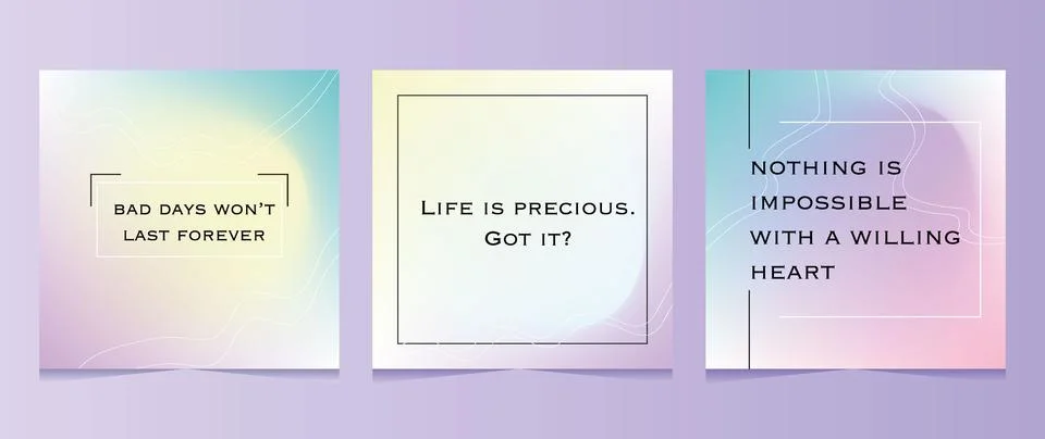 Vector squares. Gradient backgrounds. Minimalist style with inscriptions. Cute イラスト素材