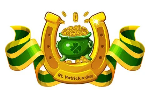 Vector St. Patricks Day banner with green pot of coins. Stock Illustration