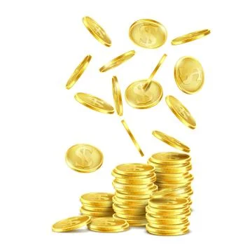 Vector stack of gold coins and falling metal money Illustrazione stock