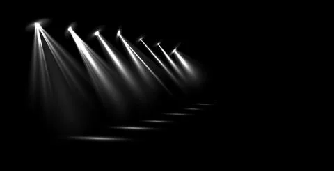 Vector Stage Lighting Effects Set of Concert Spotlights with Glowing Beams Stock Illustration
