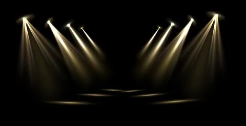 Vector Stage Lighting Effects Set of Concert Spotlights with Glowing Beams Stock Illustration