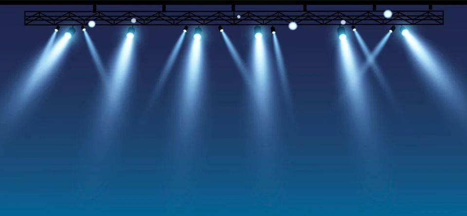 Vector stage with set of blue spotlights. Blue stage lights. esp 10 Stock Illustration