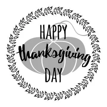 Vector stamp with hand drawn black pampkin and thanksgiving inspirational quo Stock Illustration