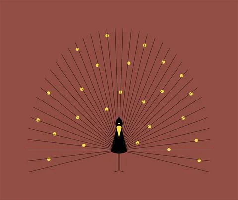 Vector standing peacock in outline style. Digital art Stock Illustration