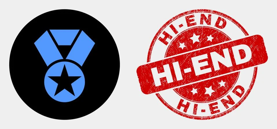 Vector Star Award Icon and Scratched Hi-End Watermark Stock Illustration