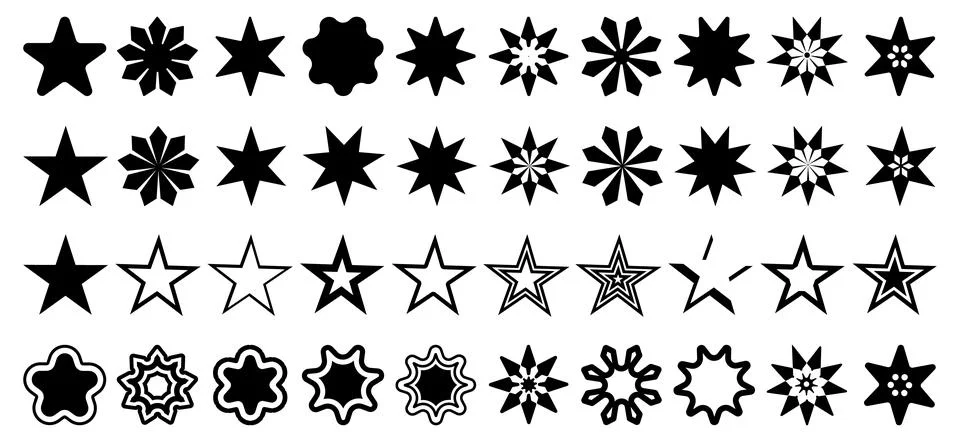 Vector star collection. Star vector icons. Black mega set of star on transpa Stock Illustration