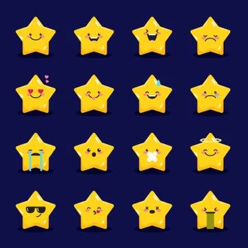 Vector star emoticons collection. Cute emoji set Stock Illustration
