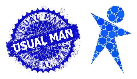 Vector Star Man Mosaic of Dots with Textured Usual Man Stamp Seal Stock Illustration