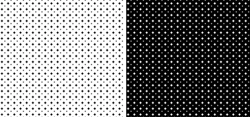 Vector star seamless pattern on white and black background. 스톡 일러스트