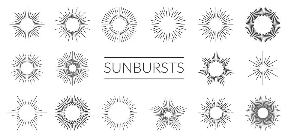 Vector starburst, sunburst elements, star bursts Stock Illustration