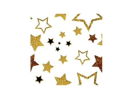 Vector starry seamless background. Golden shiny colorful stars on a white Illustrazione stock
