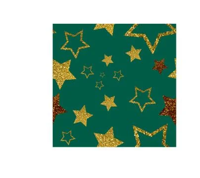 Vector starry seamless background. Golden shiny colorful stars on a green Stock Illustration