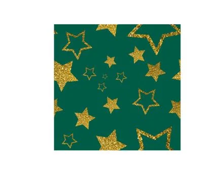 Vector starry seamless background. Golden shiny colorful stars on a green Stock Illustration