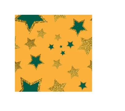 Vector starry seamless background. Golden shiny colorful stars on a yellow Illustrazione stock