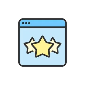 Vector stars in browser, best choice website, feedback flat color line icon. イラスト素材